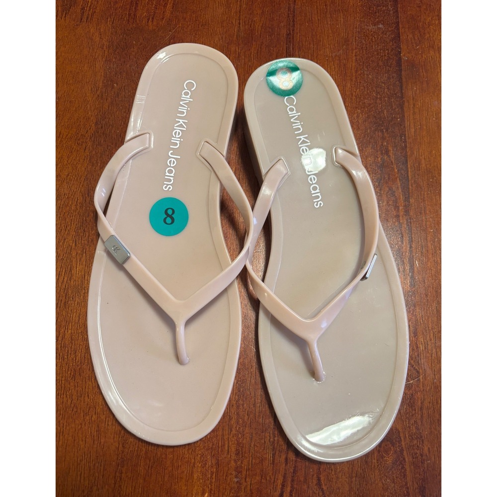 Calvin Klein Jeans Womens Nude Beige Wedge Flip Flop Thong Sandals KCNAOMY-M 8M